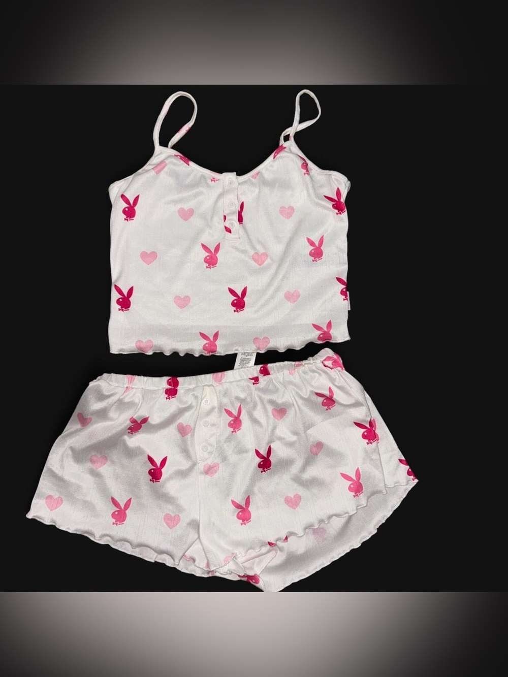 Playboy Pink Bunny Heart Sleep Set - Pajama Tank & Shorts large